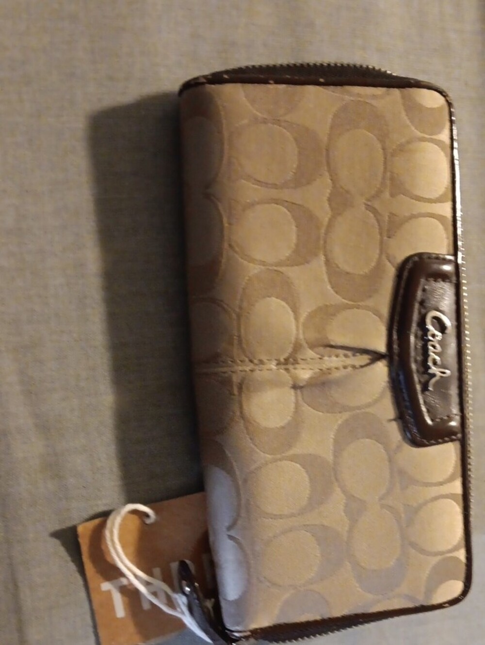Coach Signature Canvas Zip-Around Wallet in Tan and Brown - Picture 3 of 7